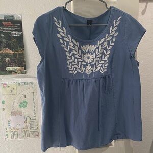 Universal Thread Blue Blouse with White Embroidery